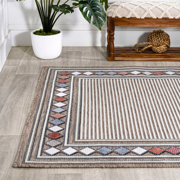 Sebastian High-low Modern Diamond Border Indoor/Outdoor Area Rug